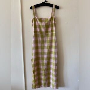 Ali golden pink and chartreuse checked gingham midi, xs
